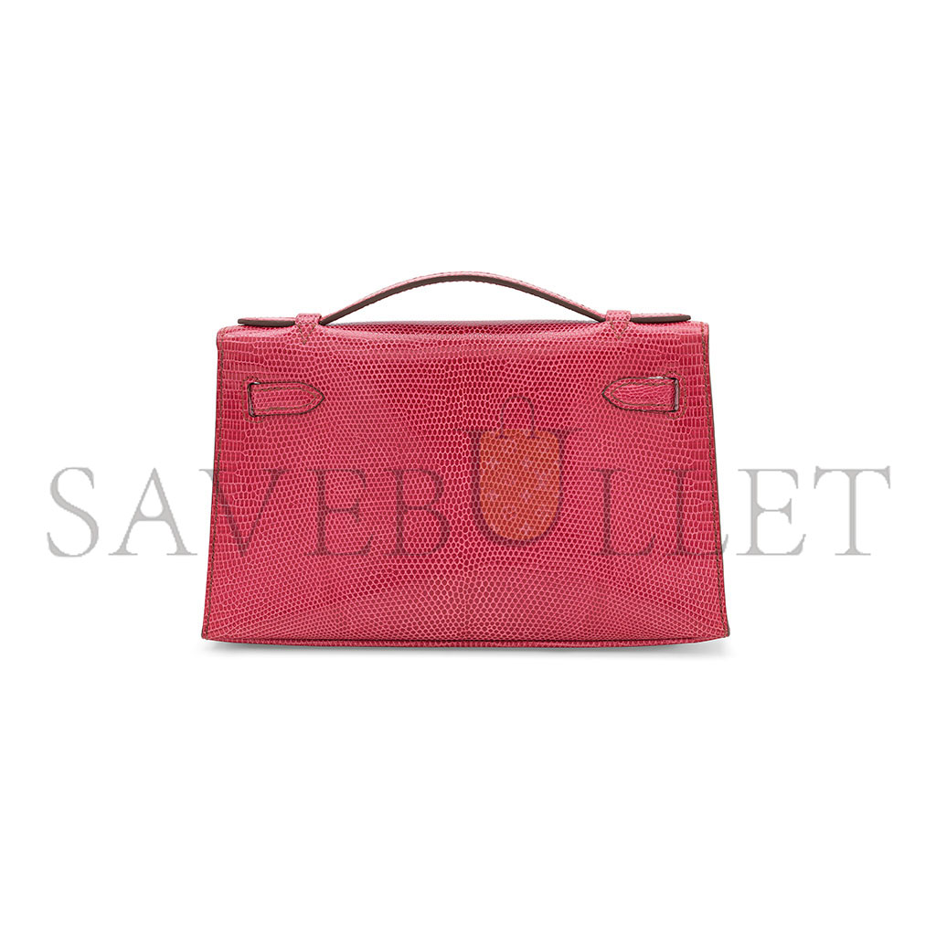 H**mes master a shiny fuchsia salvator lizard kelly pochette with palladium hardware (22*14*7cm)